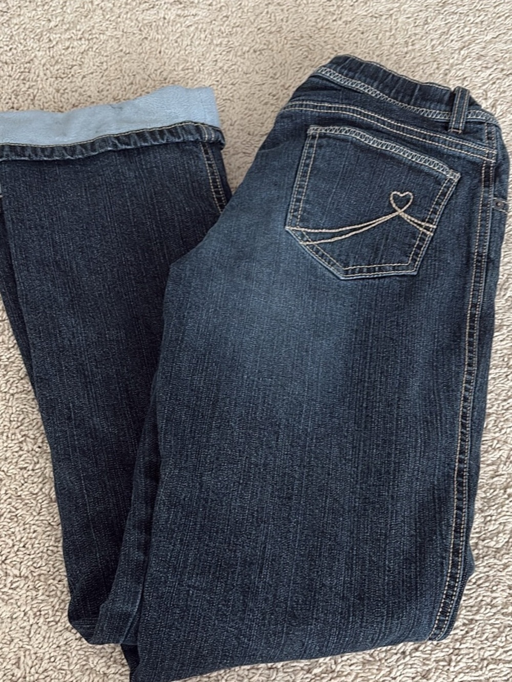 The Children's Place Dark Blue Kids' fleece lined Jeans with Heart Stitch
